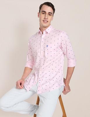 men pink herringbone weave micro check casual shirt