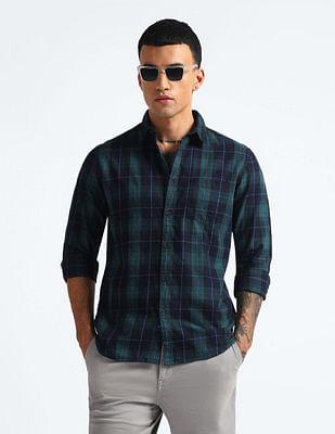 plaid check slim fit shirt