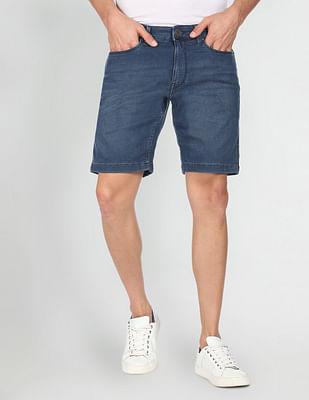 mid rise whiskered denim shorts