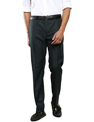 men green mid rise shadow check formal trousers