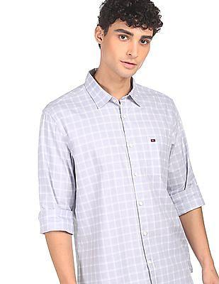 men grey slim fit check casual shirt