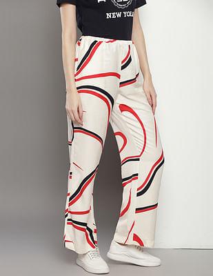 ribbon print rayon pull on pants