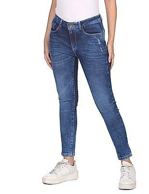 blue mid rise twiggy super skinny fit stone washed jeans