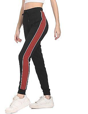 black mid rise contrast panel joggers