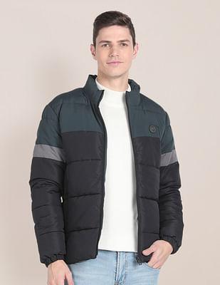 high neck colour block jacket