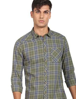 men green tartan check pure cotton casual shirt