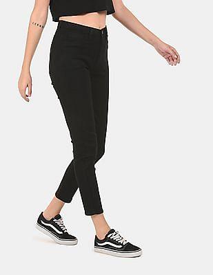 black mid rise rinsed skinny fit jeans