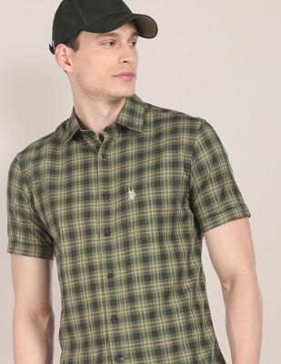 tartan check herringbone casual shirt