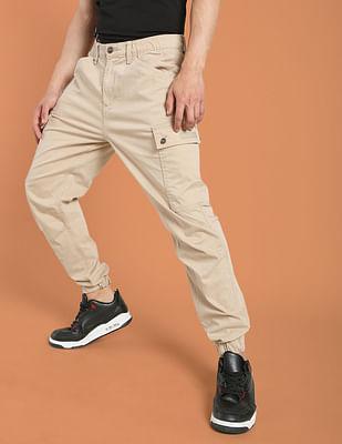 mid rise solid cargo utility trousers