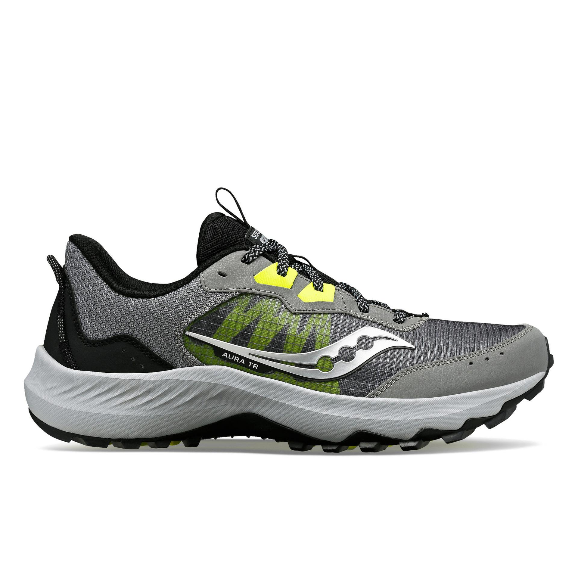 saucony men aura tr running shoes cinder/citron uk7