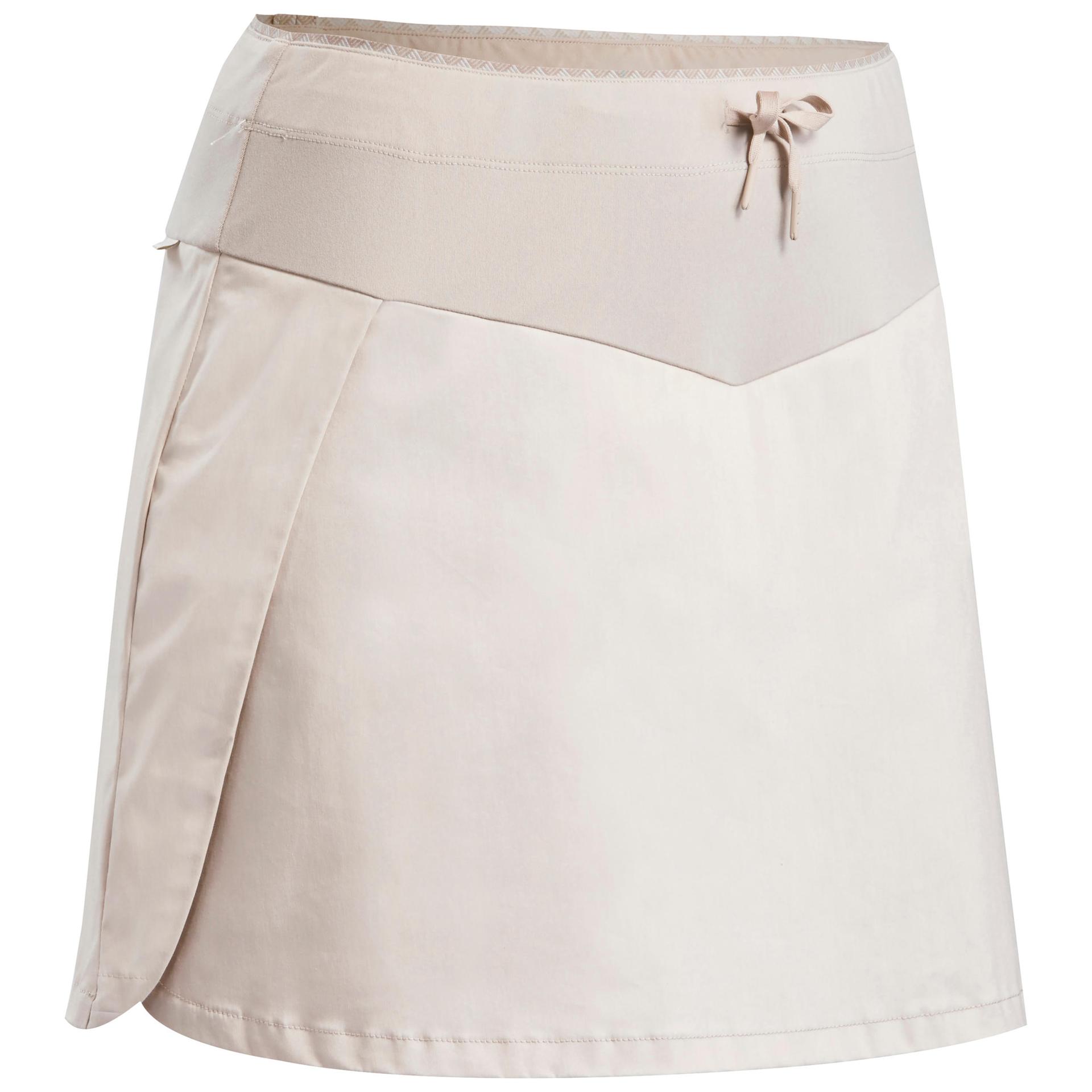 women pleated skort with pocket beige - nh500