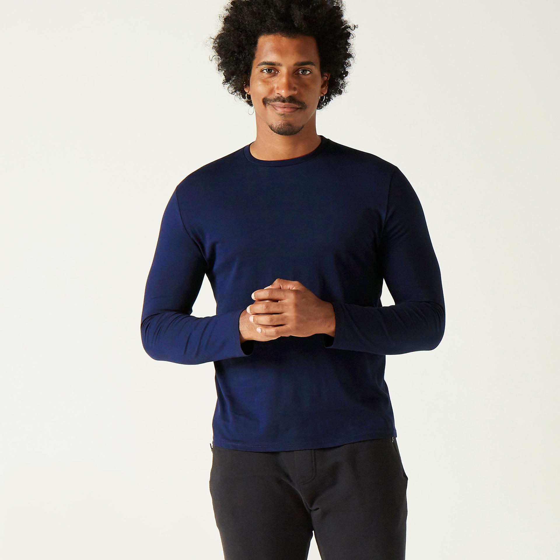 men's cotton gym long sleeve t-shirt regular fit 100 - dark blue