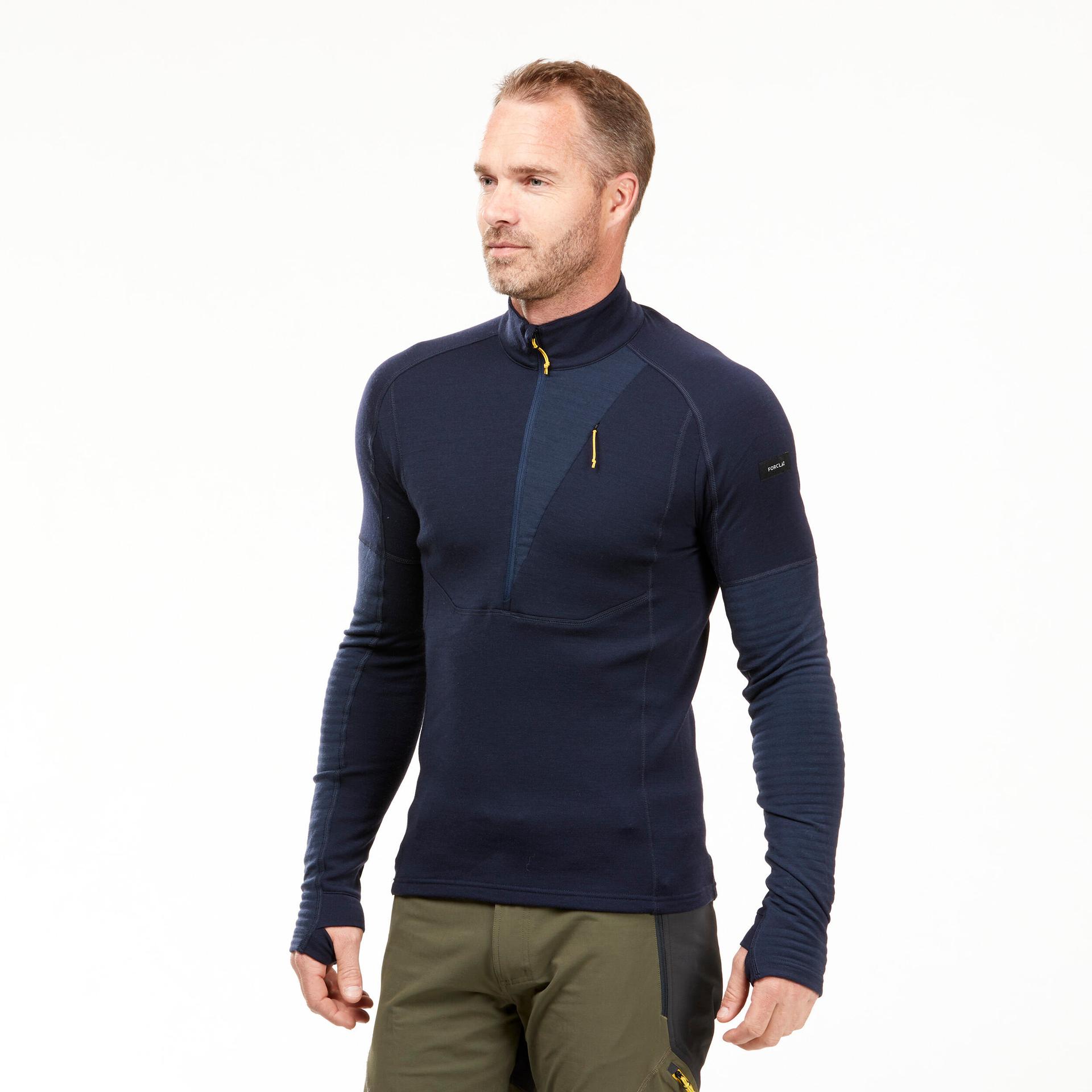 men long-sleeved trekking merino wool t-shirt with zipped collar - mt900