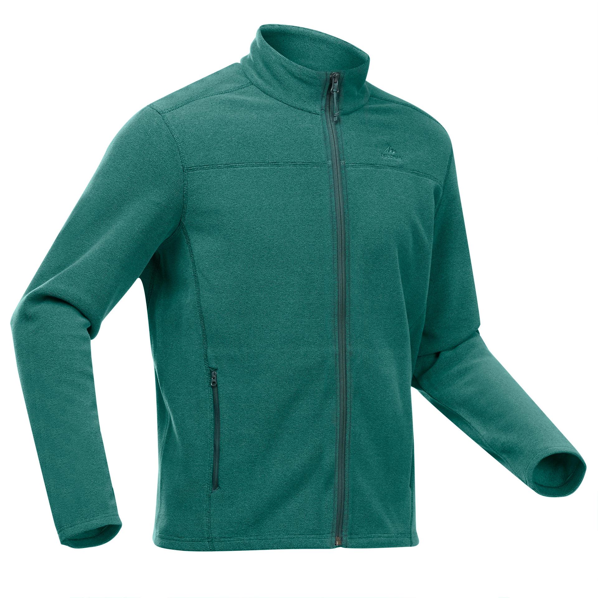 men sweater full-zip fleece for hiking mh120 green