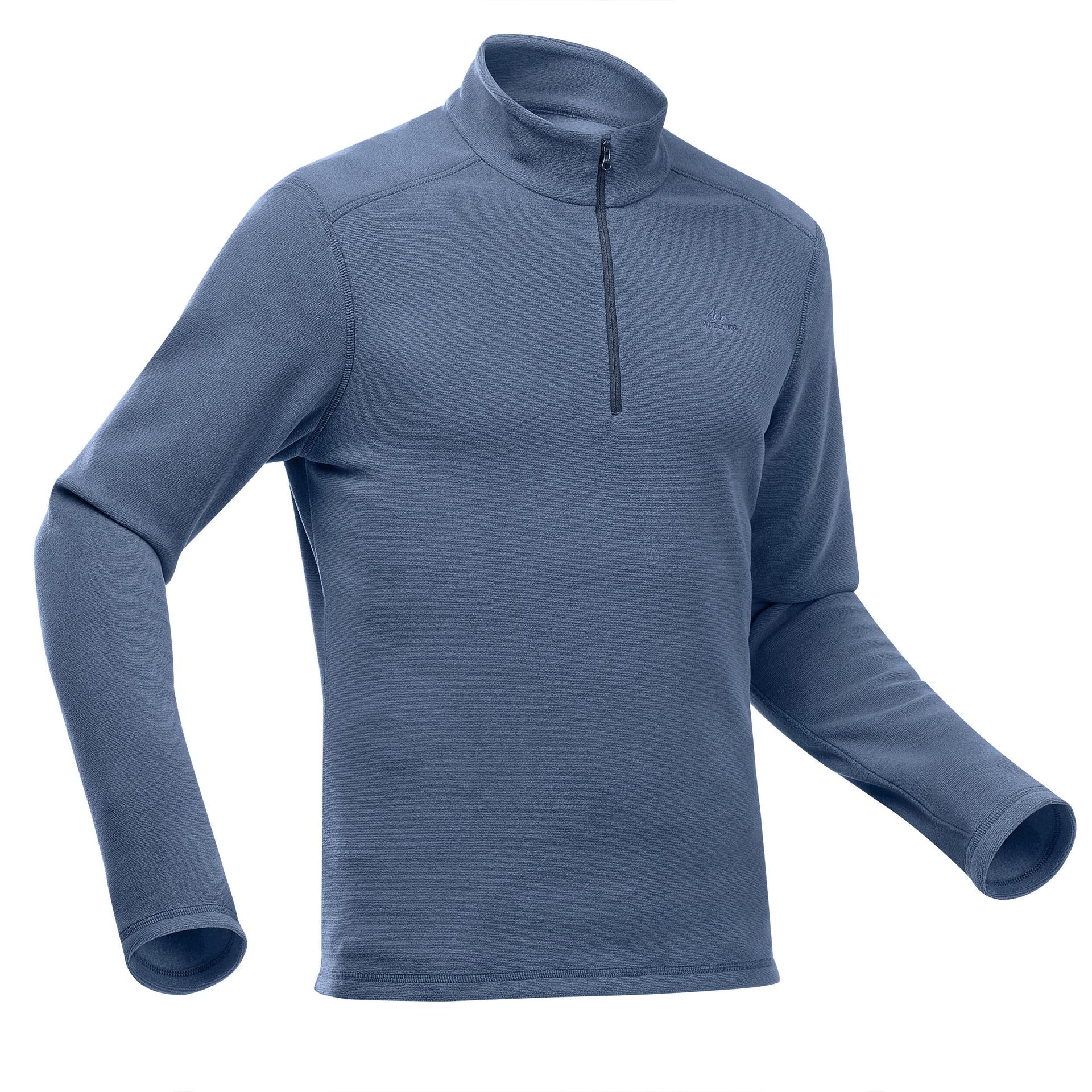 men sweater half-zip fleece for hiking mh100 navy blue