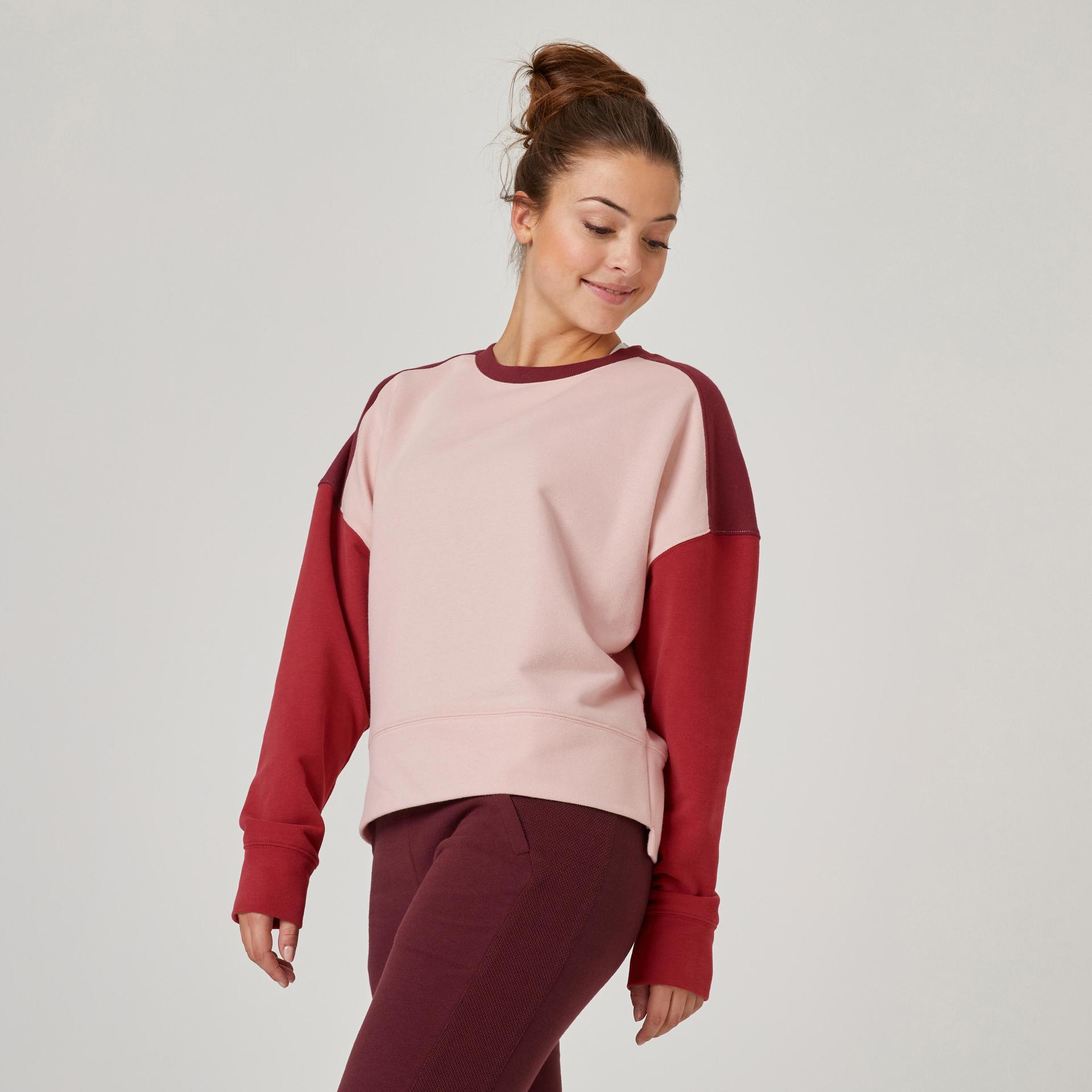 women's sweater 120 colorblock for gym- pink/burgundy