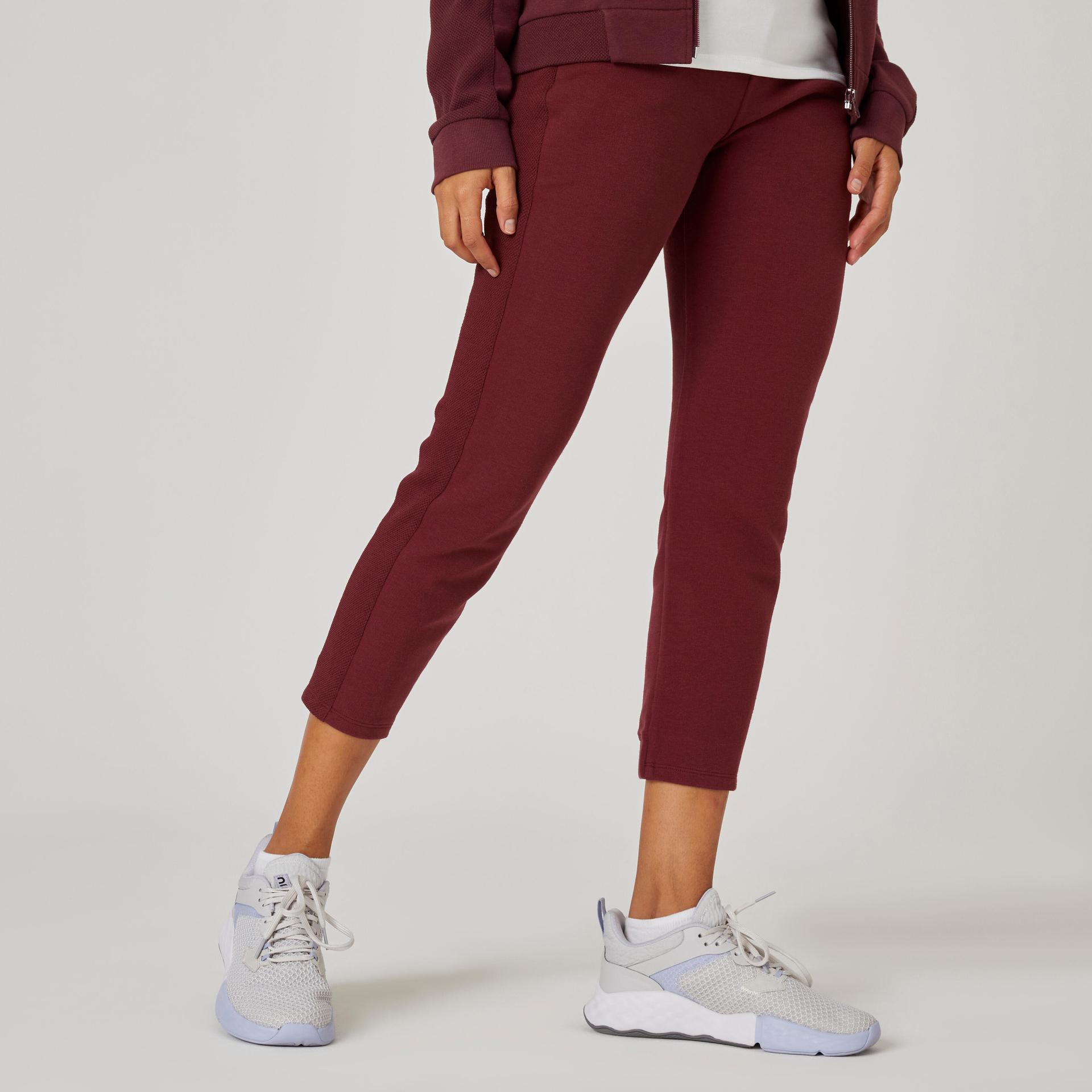 women's gym pants 7/8 length printed-burgundy