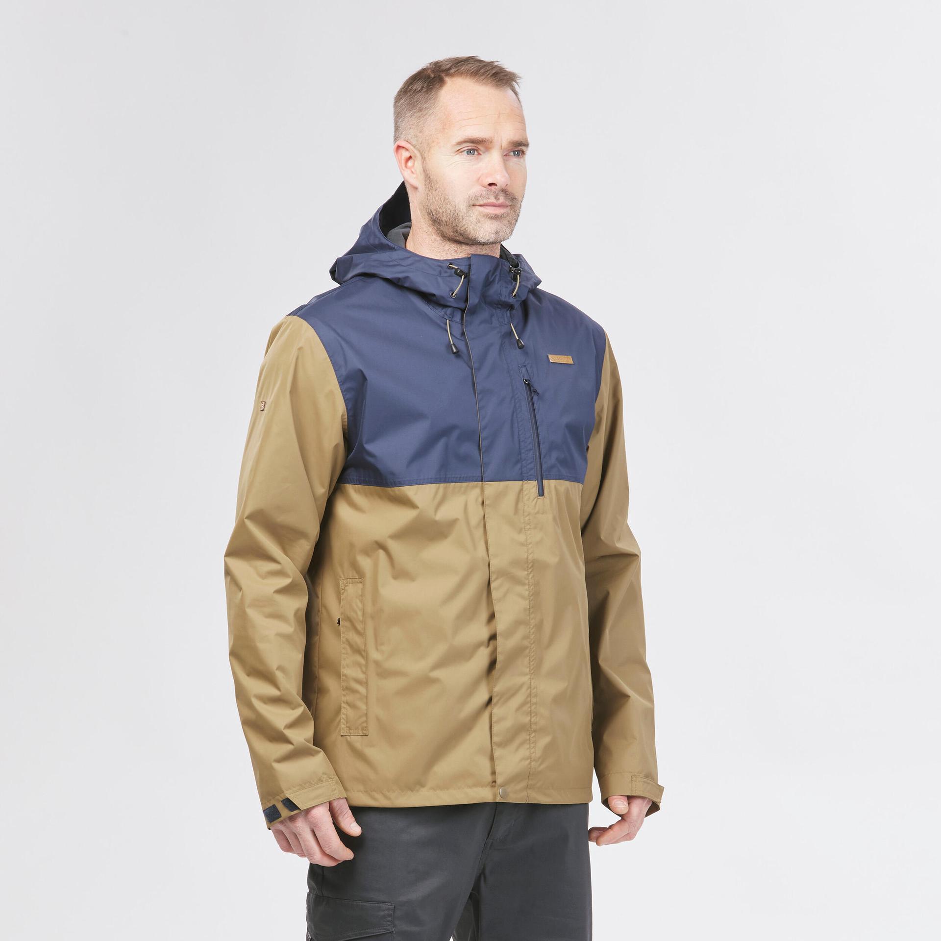 men full zip rain jacket with watertight chest pocket ochre - nh500