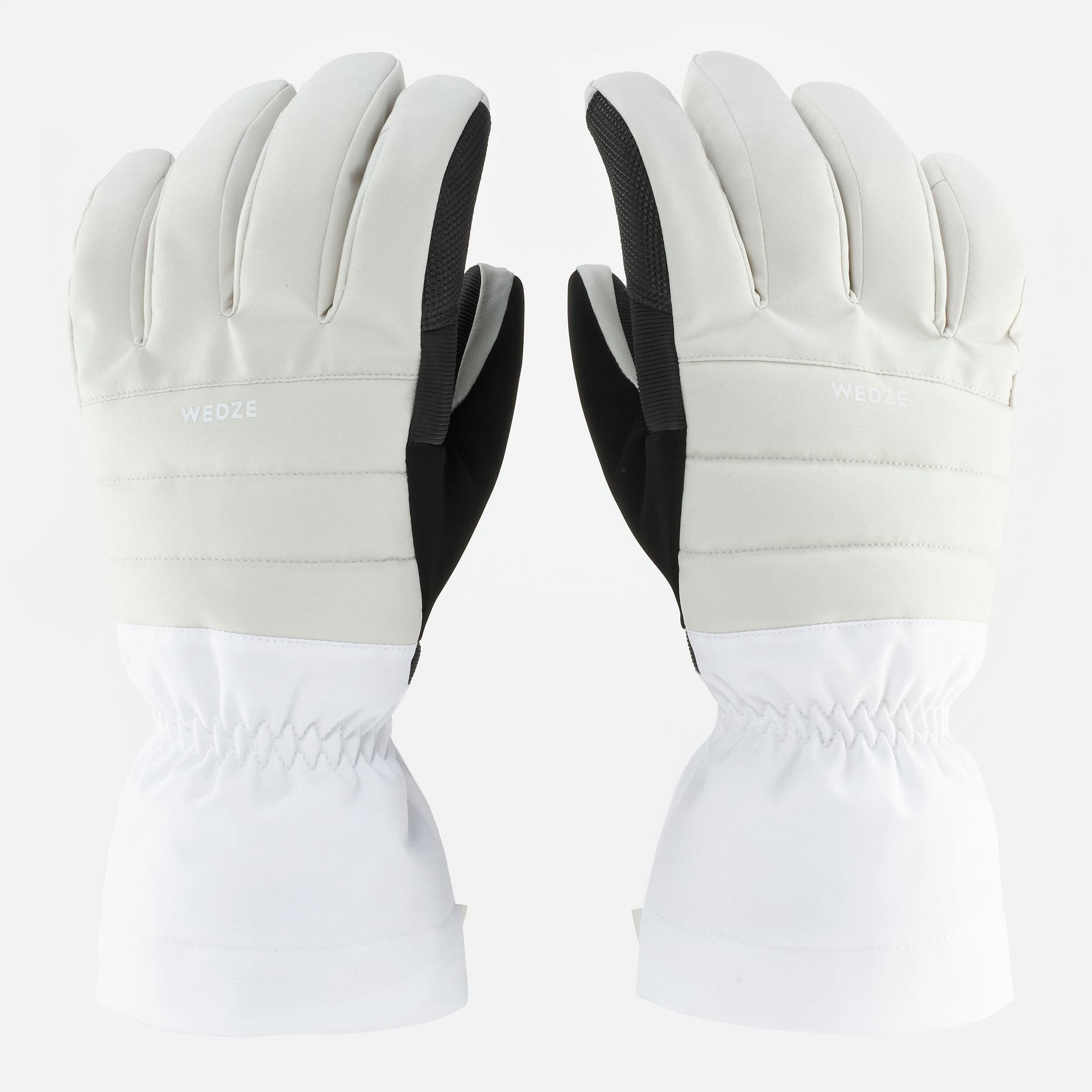 winter gloves for skiing 500 - beige and white