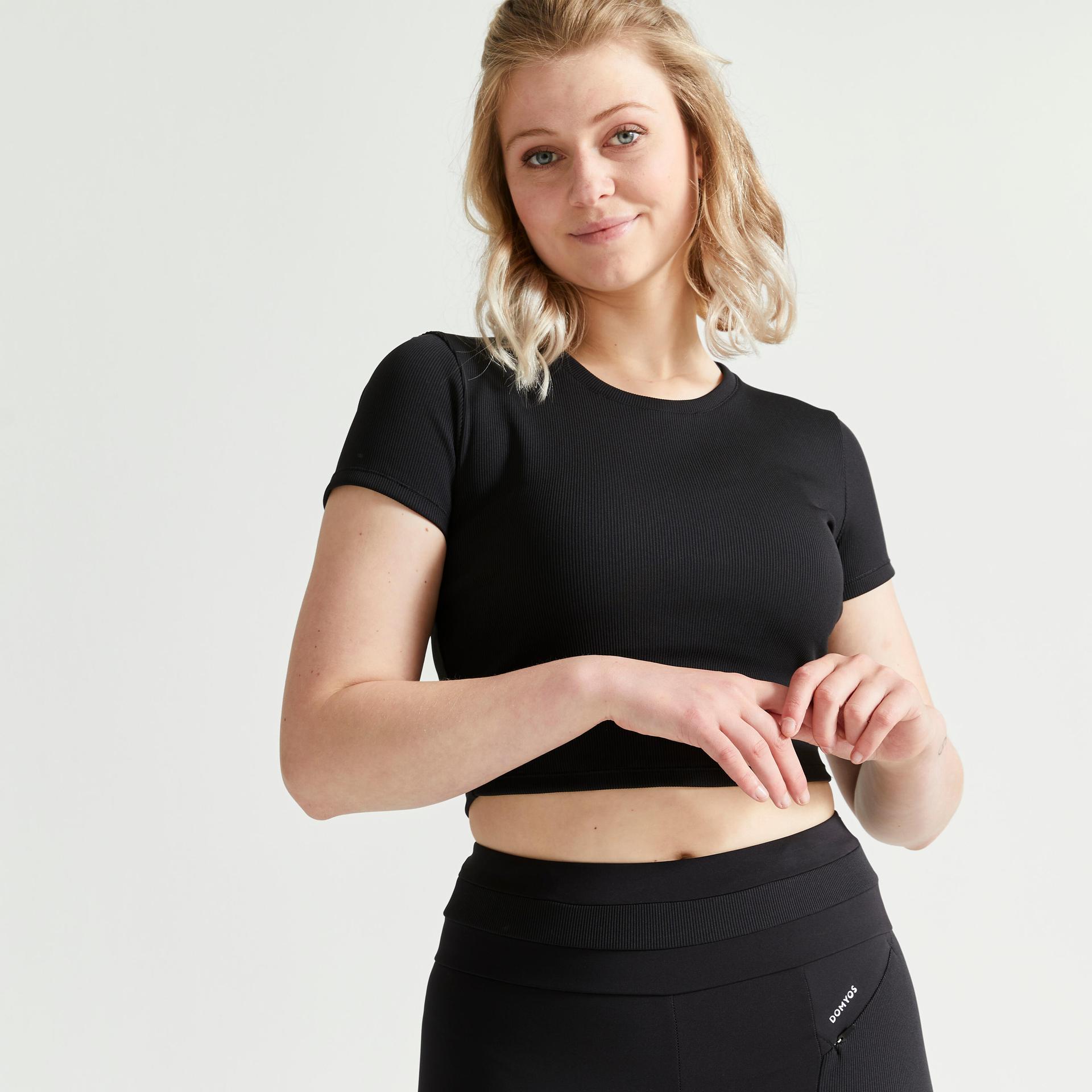 women gym crop t-shirt - black