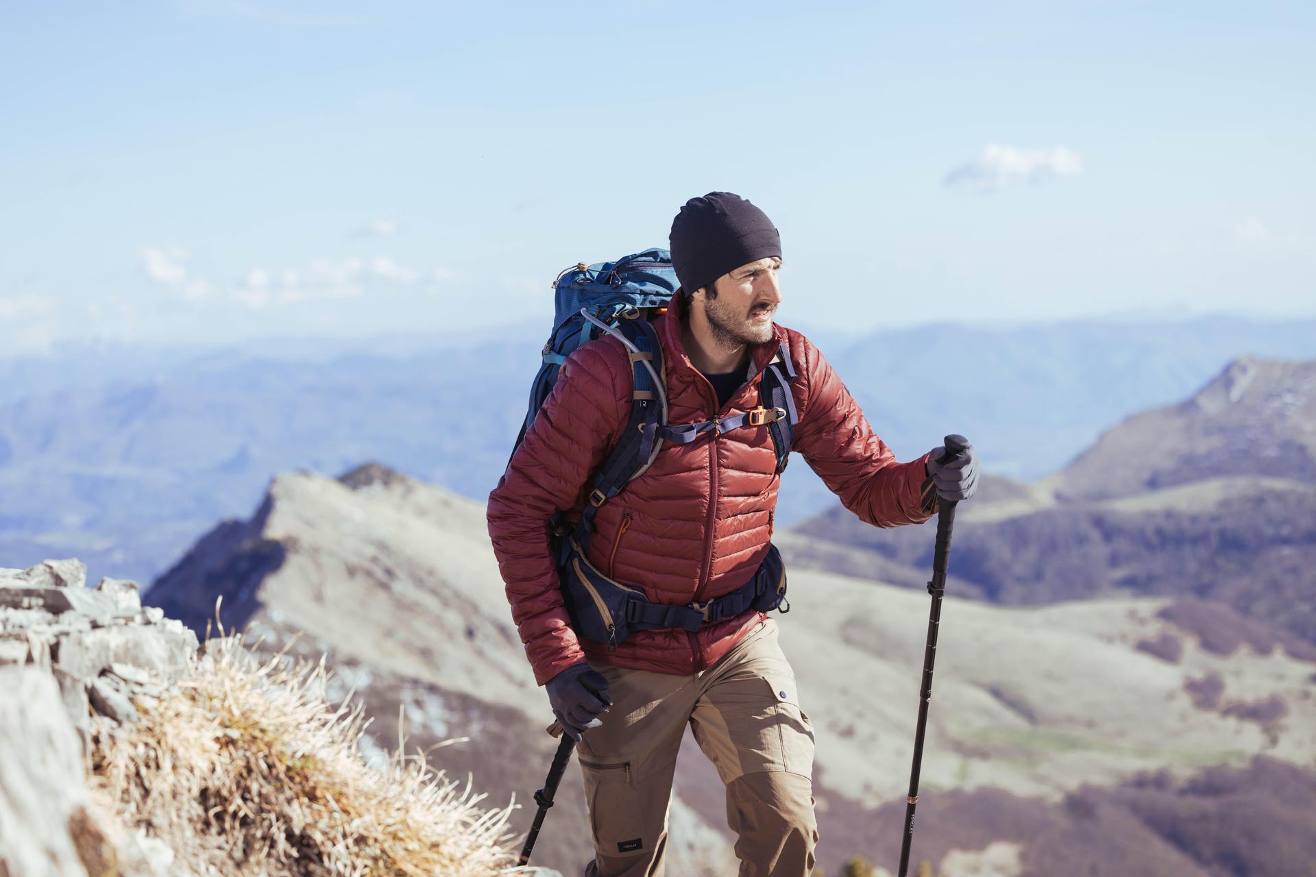 men's mountain trekking down jacket - mt100 -5°c burgundy