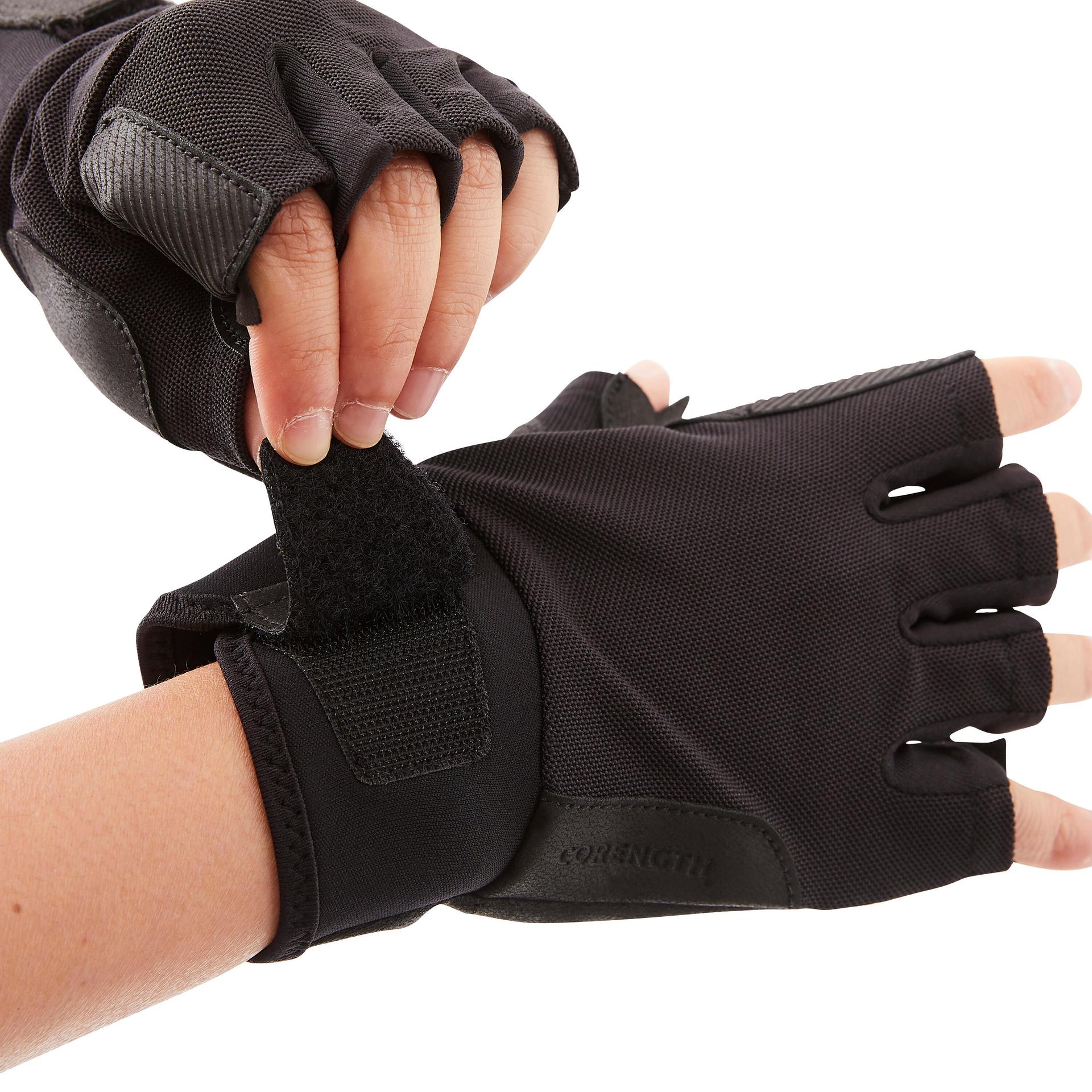 weight training gloves 500, enhanced grip, breathable, rip-tab closure - black