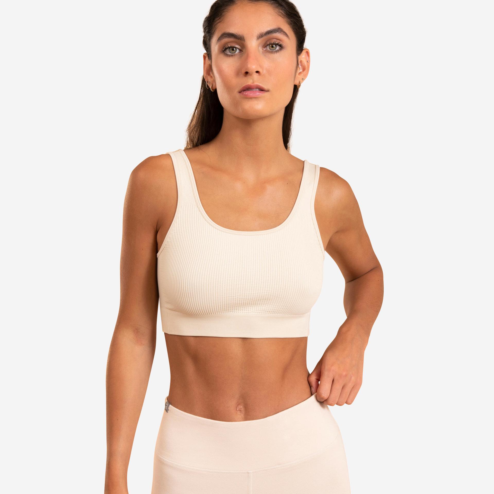 yoga seamless pad-free soft light crop top - beige