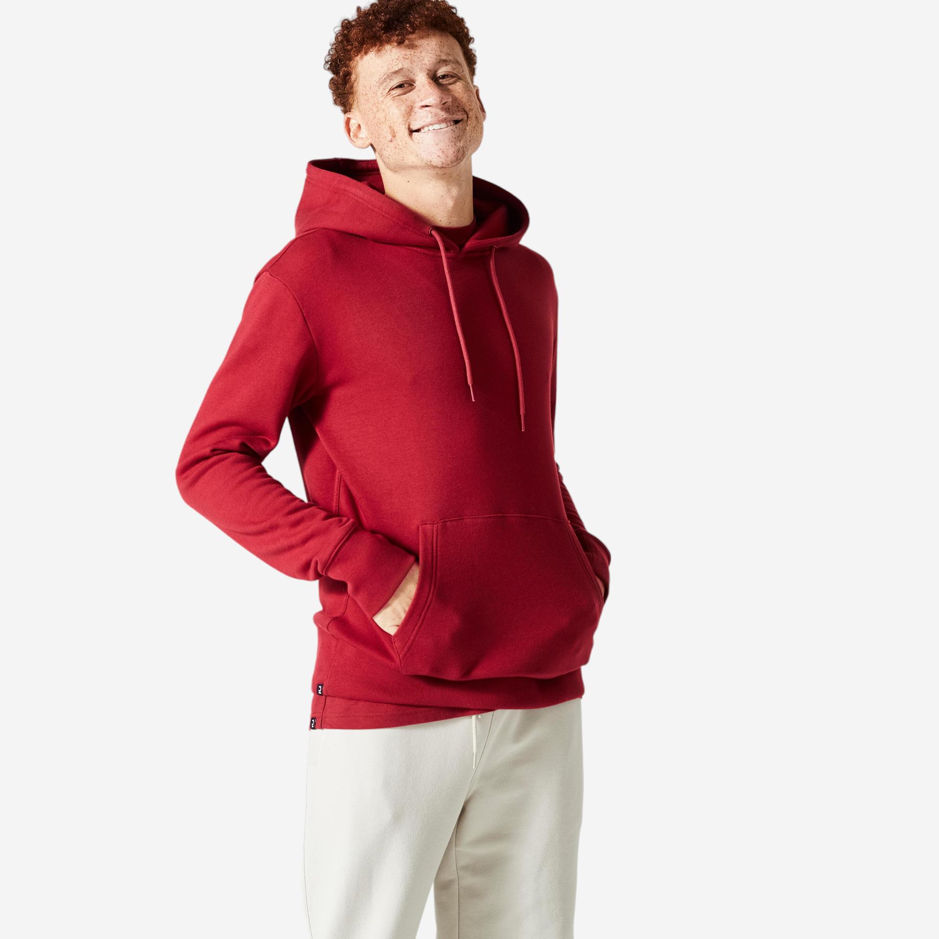 mens sweatshirt with hood 500 essentials for gym-burgundy