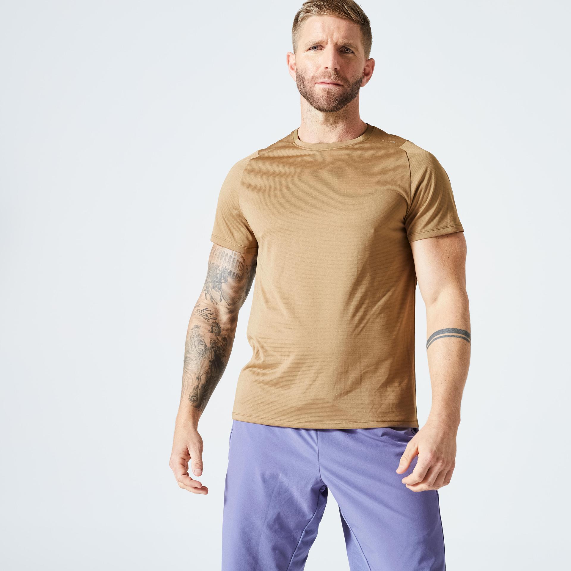 men gym sports t-shirt performance - brown