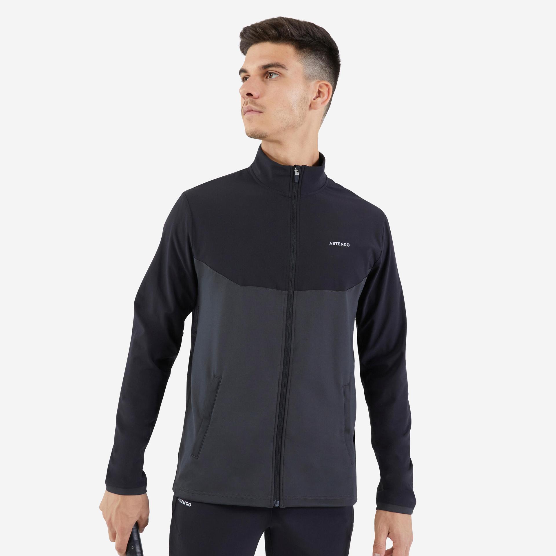 men tennis jacket - tja500 black/grey