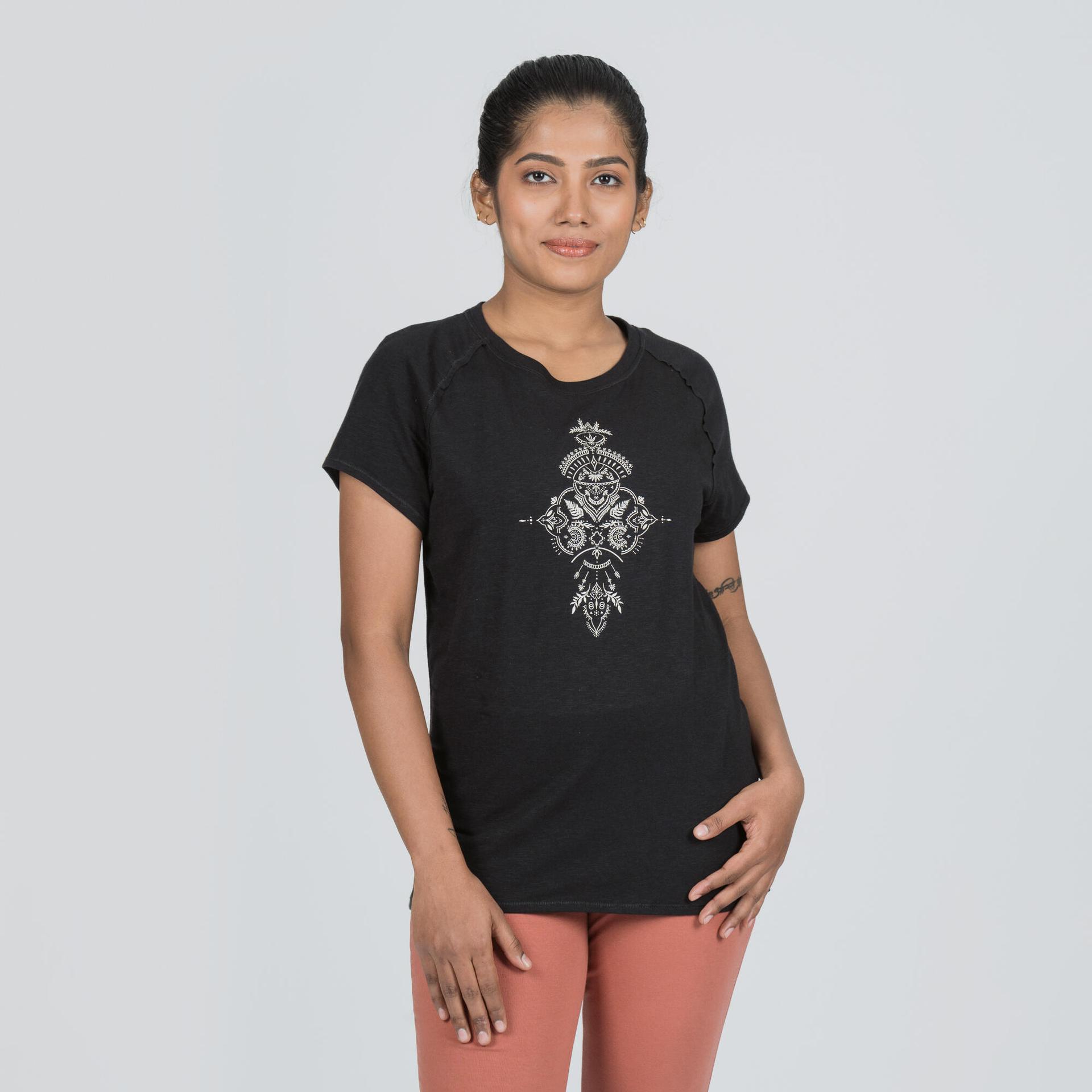 women yoga organic  cotton t-shirt black