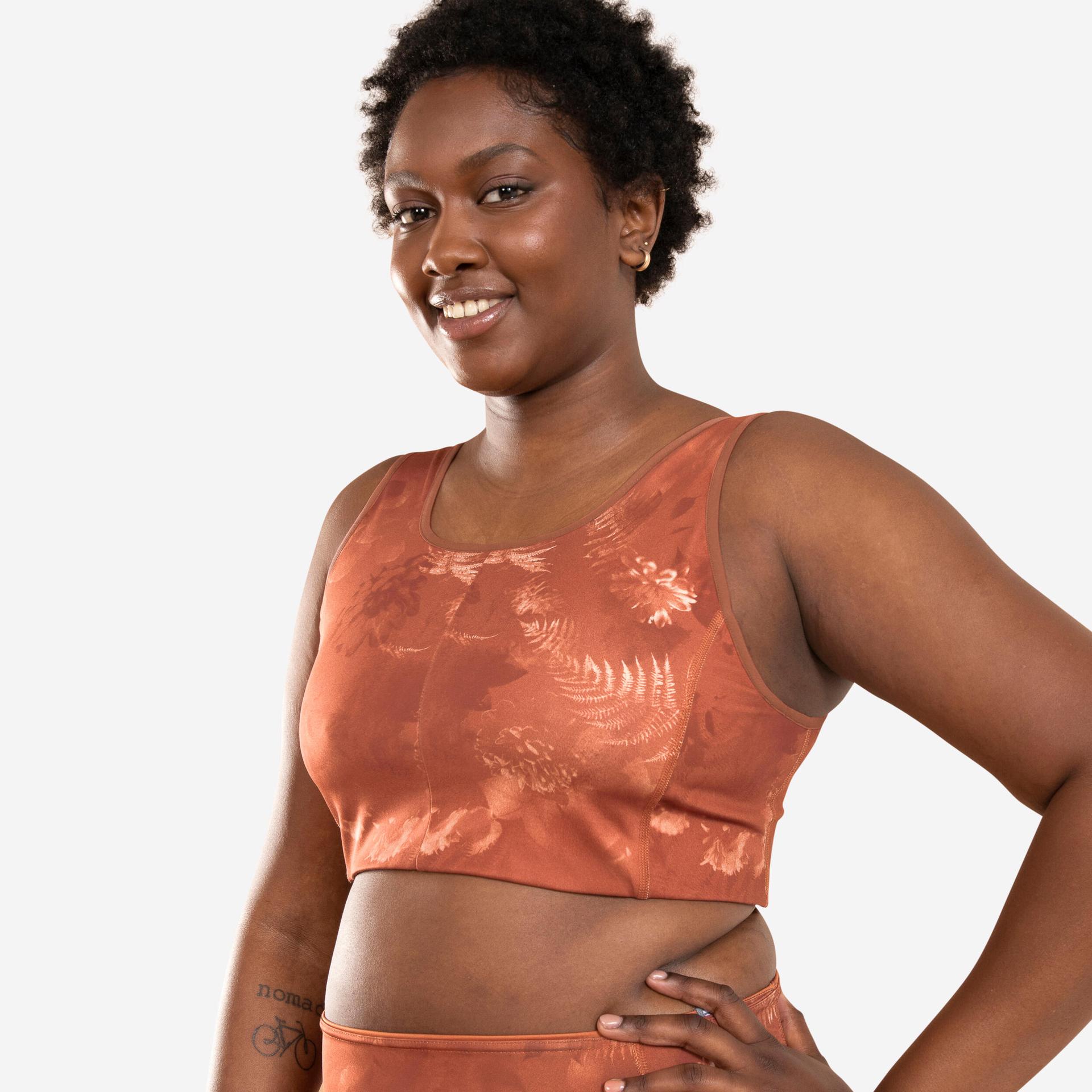 dynamic yoga reversible sports bra - plain/print brown/orange