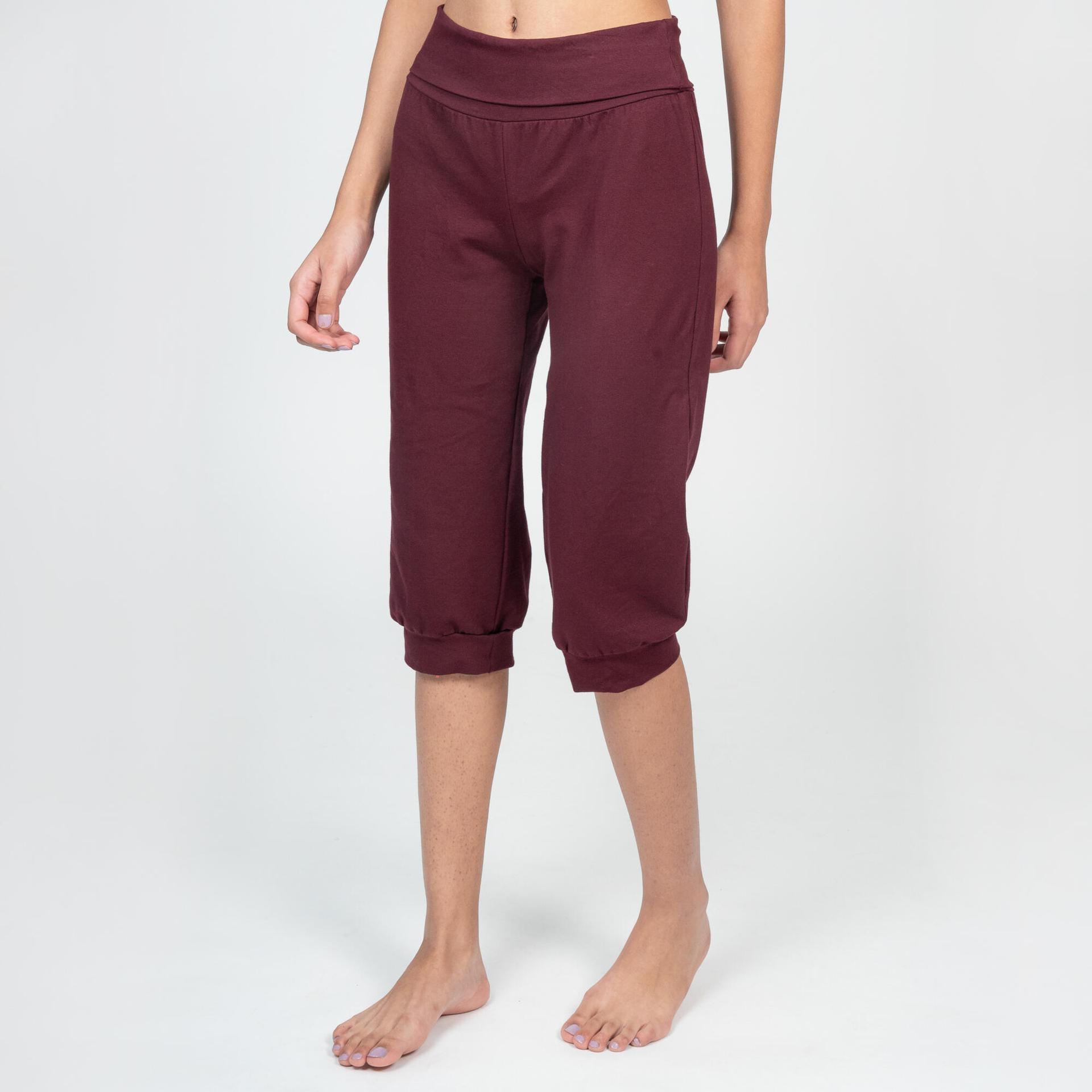 women yoga pants cotton cropped - burgundy