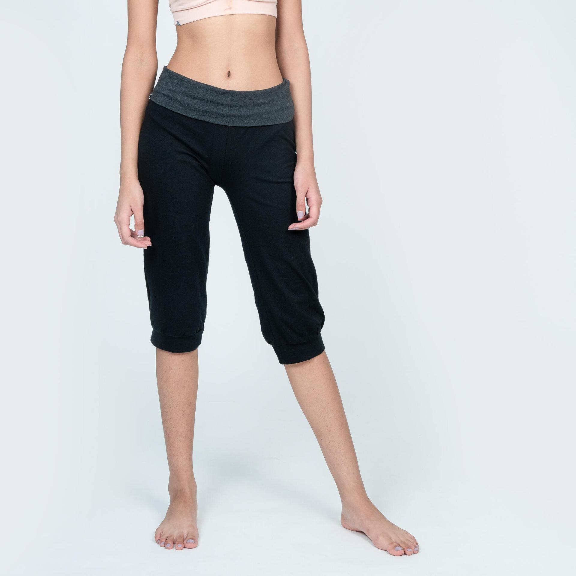 women yoga pants cotton cropped - black/grey