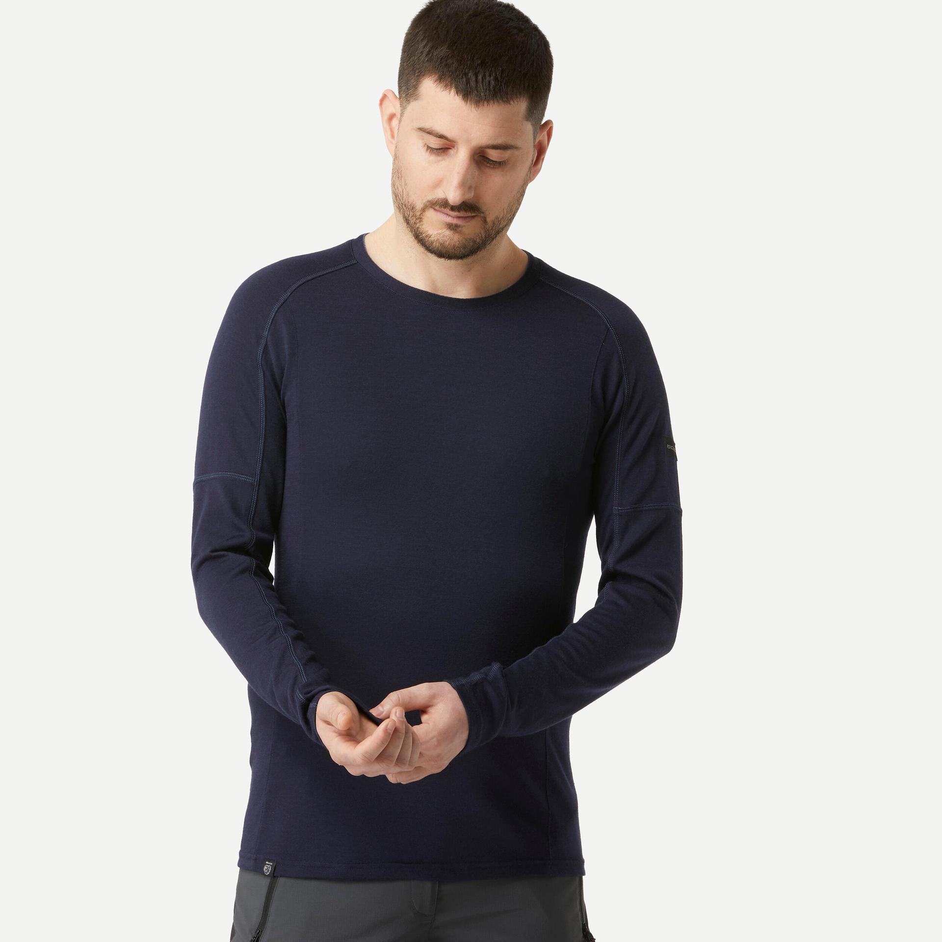 men long-sleeve merino wool t-shirt - mt500 blue