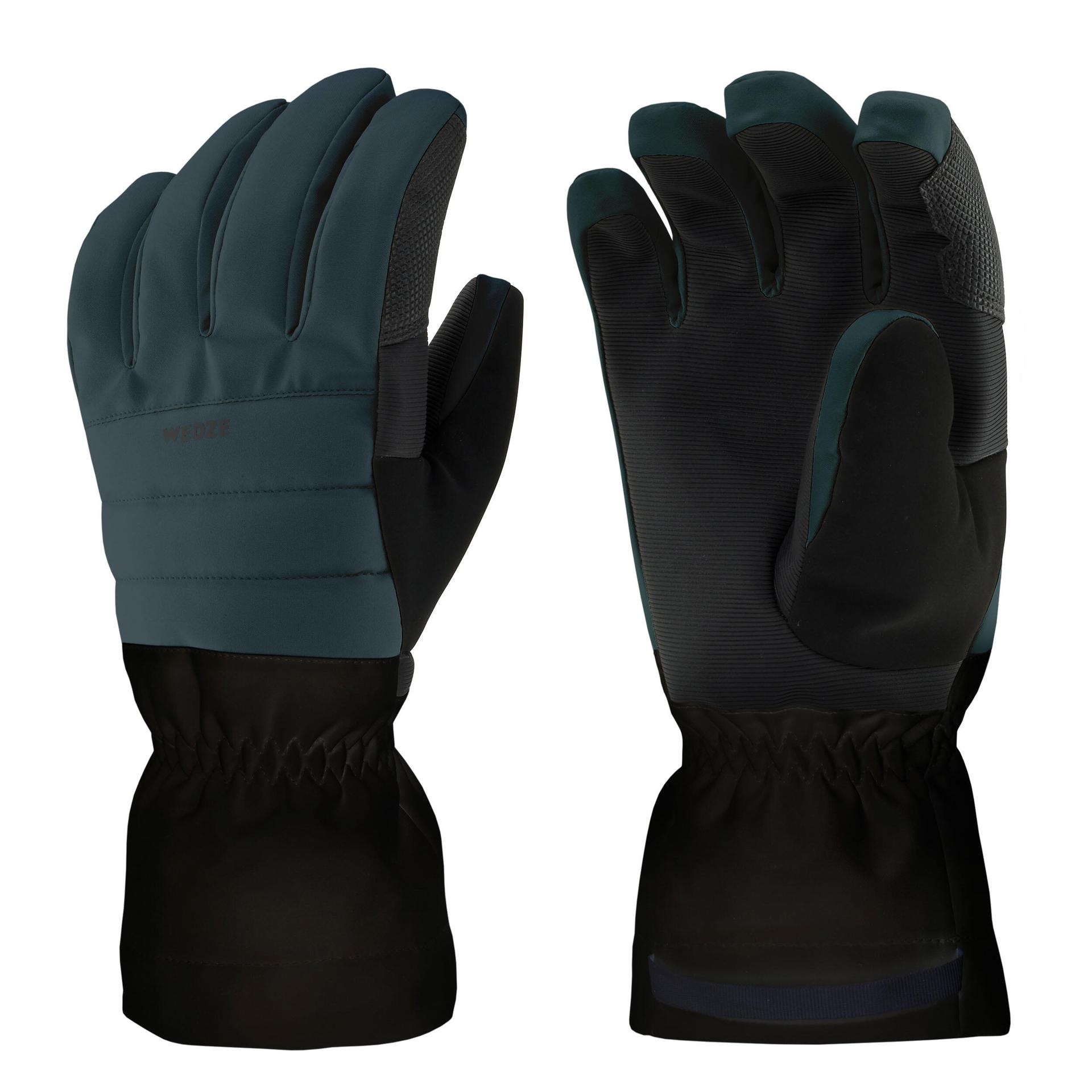 adult ski gloves 500 green and black