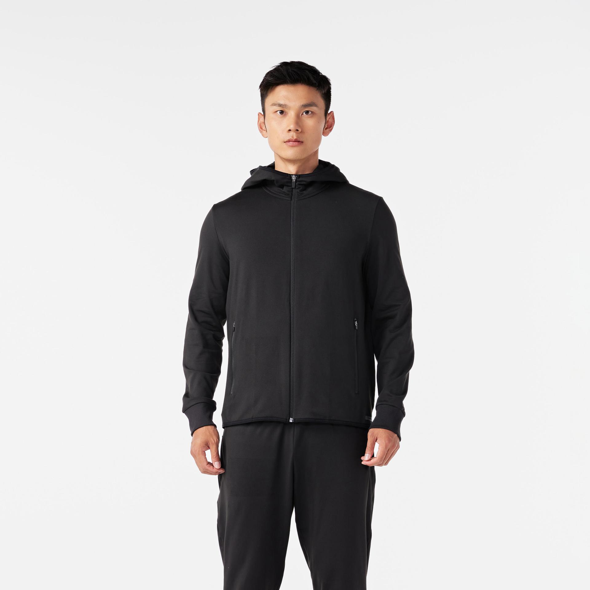 men's warm running jacket - kiprun run 100 warm - black