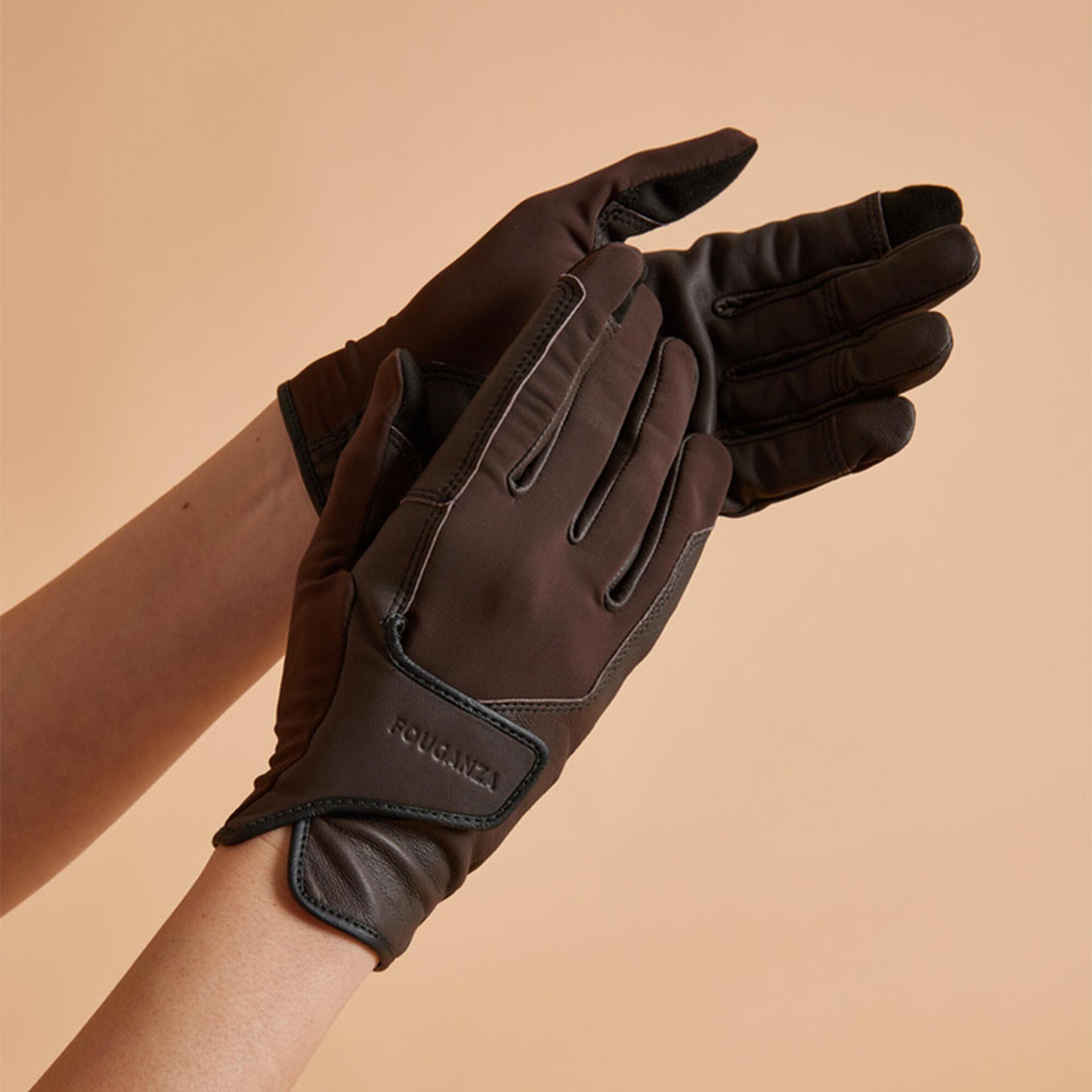 adult horse riding gloves classic - caramel