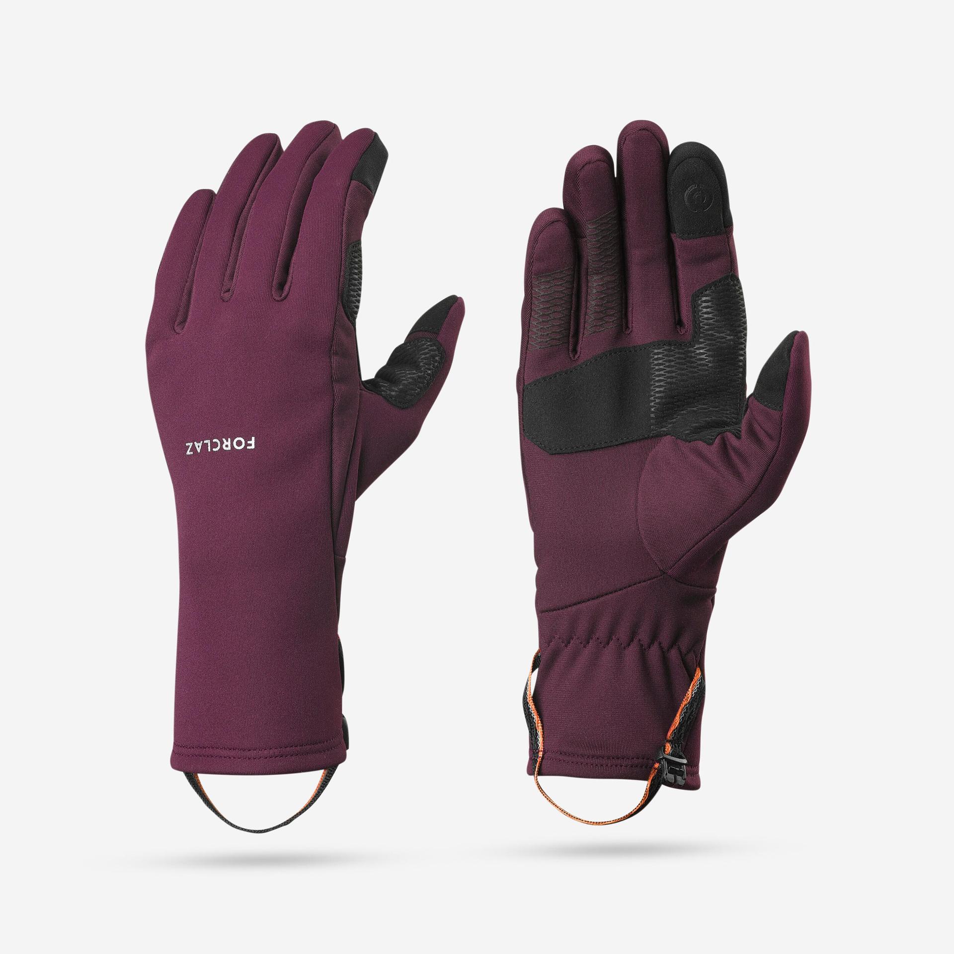 adult trekking tactile stretch winter gloves - mt500 burgundy