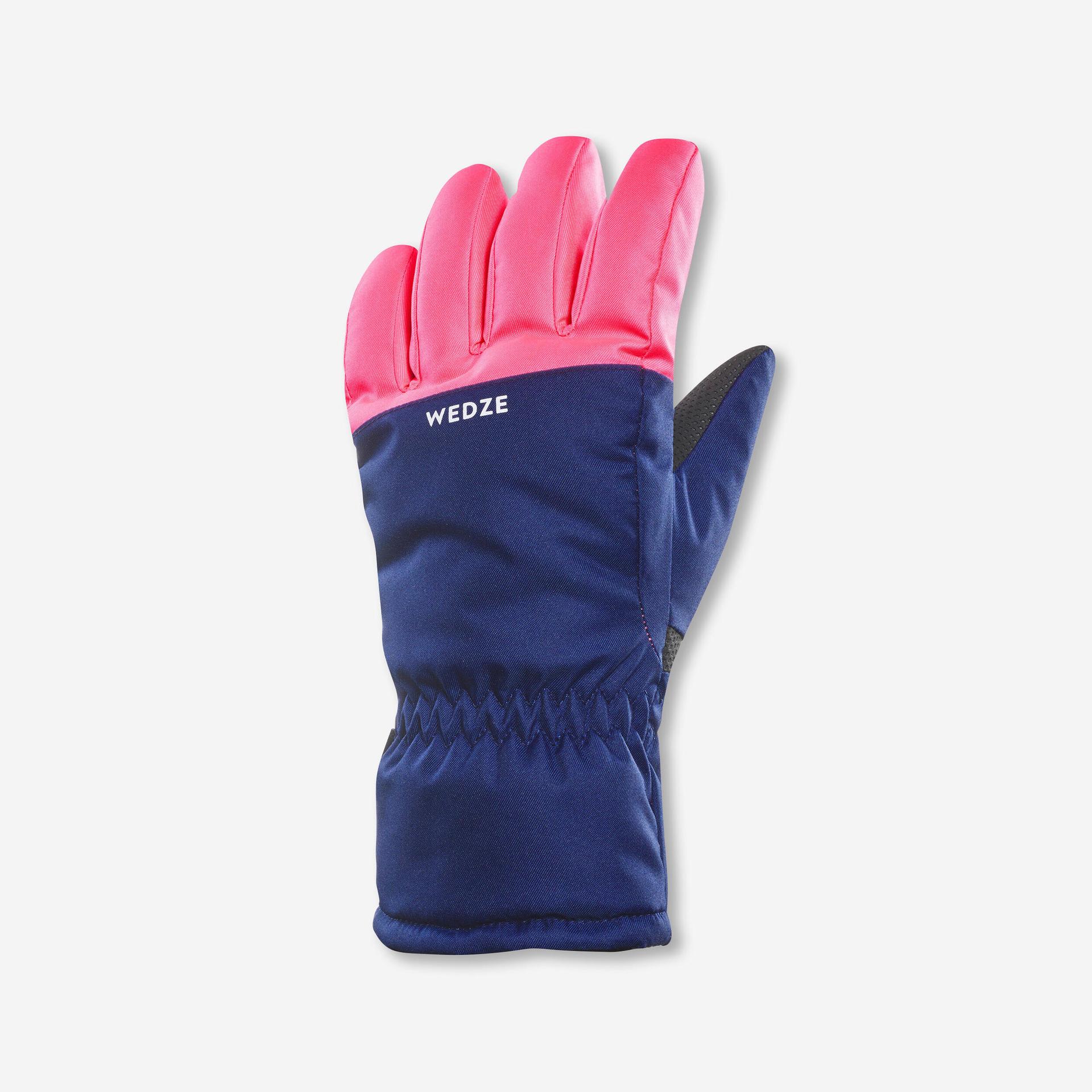 children's ski waterproof and warm gloves 100 - blue  and neon pink