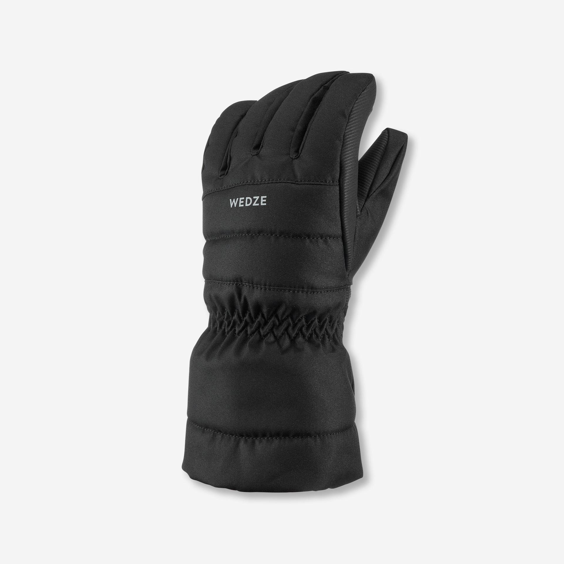 kids' warm and waterproof ski gloves 500 black