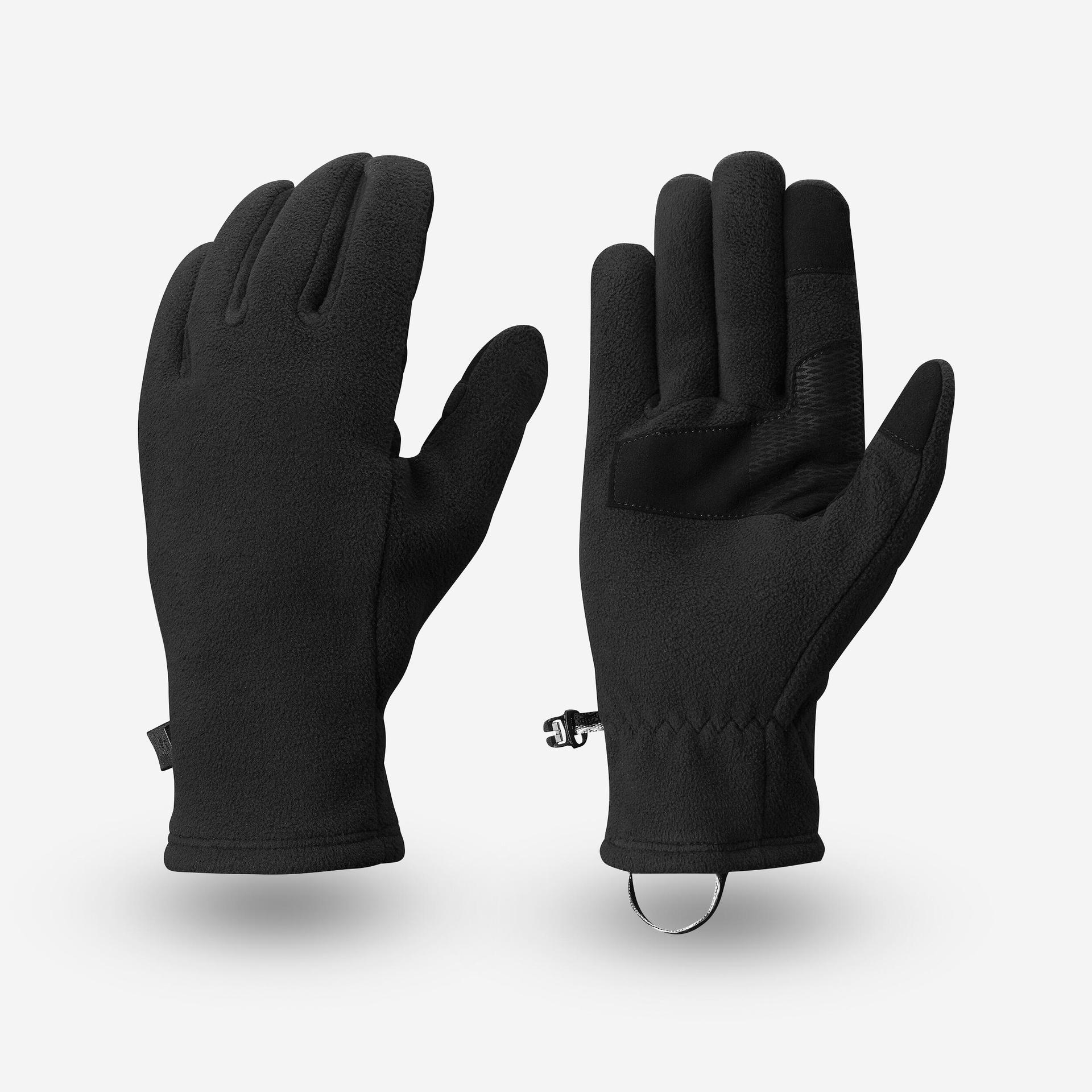 adult mountain trekking fleece gloves -  mt500 black