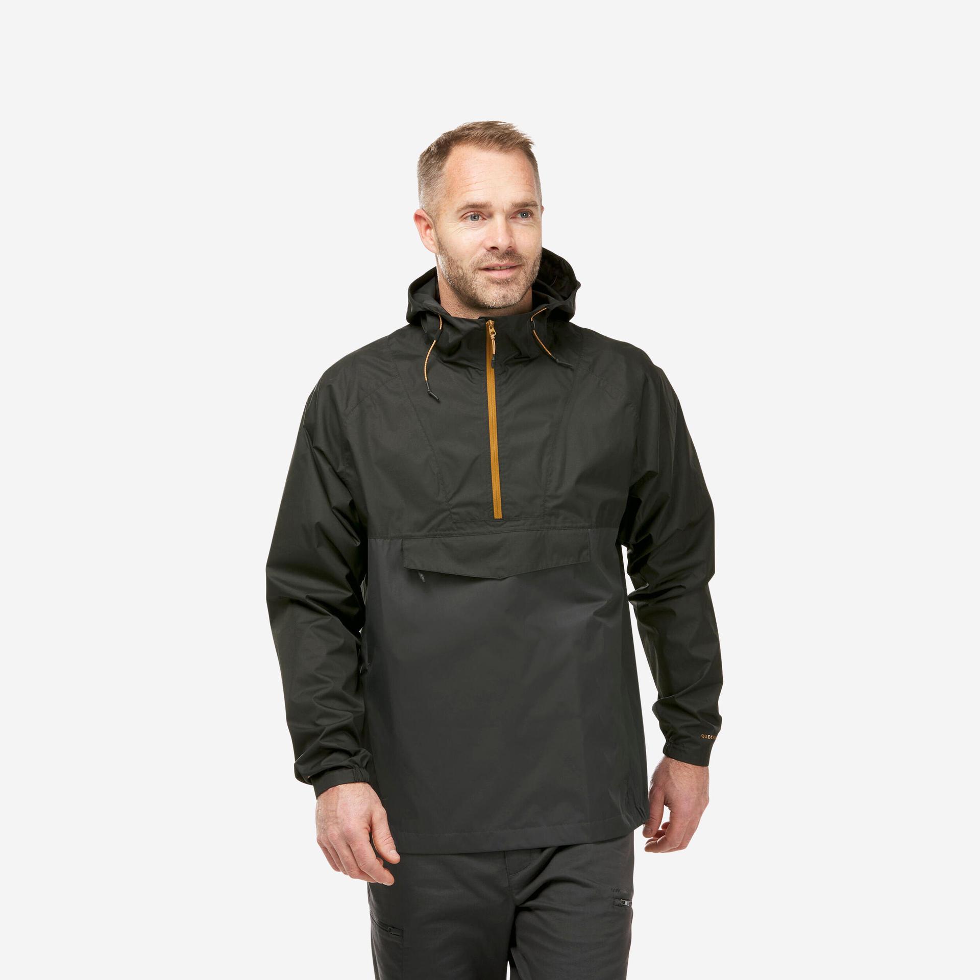 men half zip reinforced rain jacket with chest storage pocket black - nh150