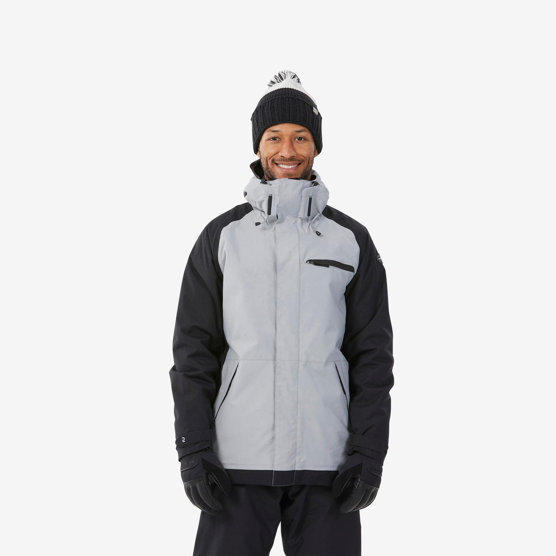 men's warm and breathable snowboard jacket, snb 100 grey and black