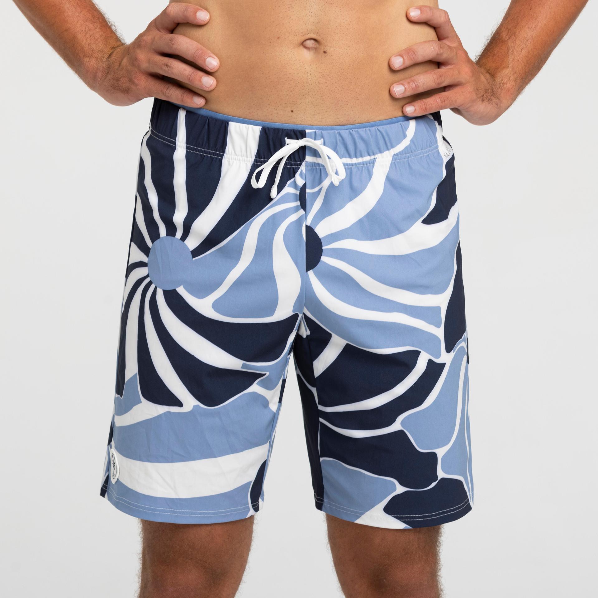 men's long swim shorts 100 flo blue