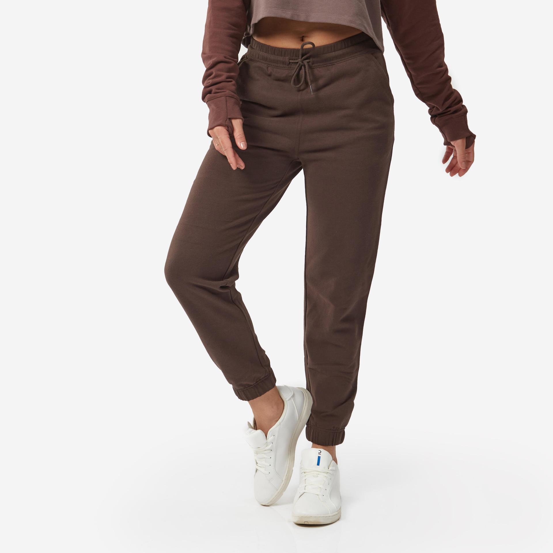 women's trackpant jogger 500 for gym- cocoa