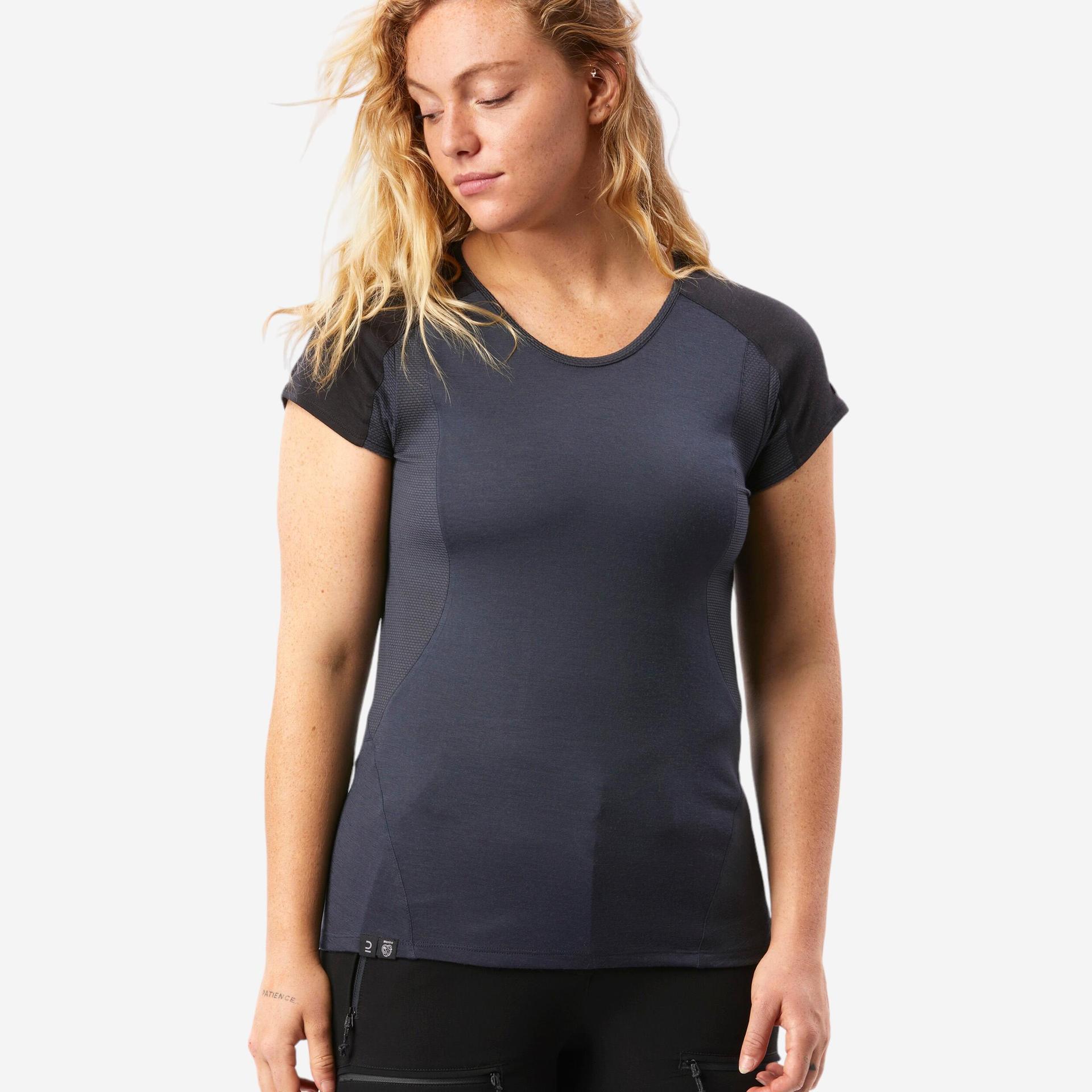 women merino wool half sleeve super soft t-shirt black grey - ts500