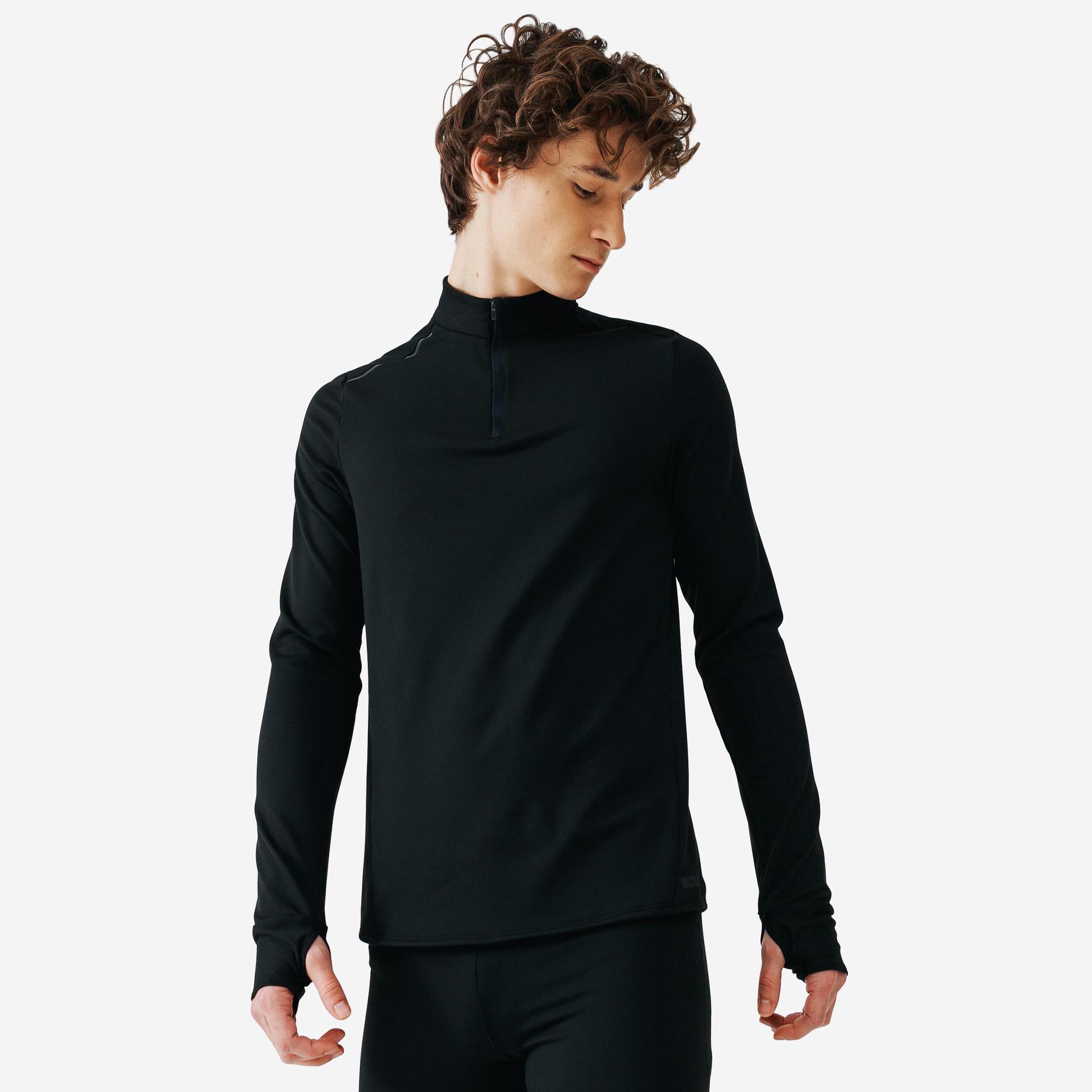 men warm long-sleeved running t-shirt- black