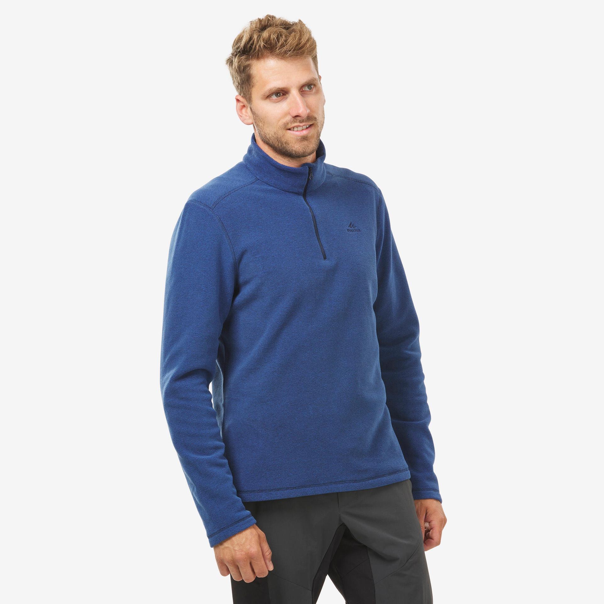 men sweater half-zip fleece for hiking mh100 deep blue