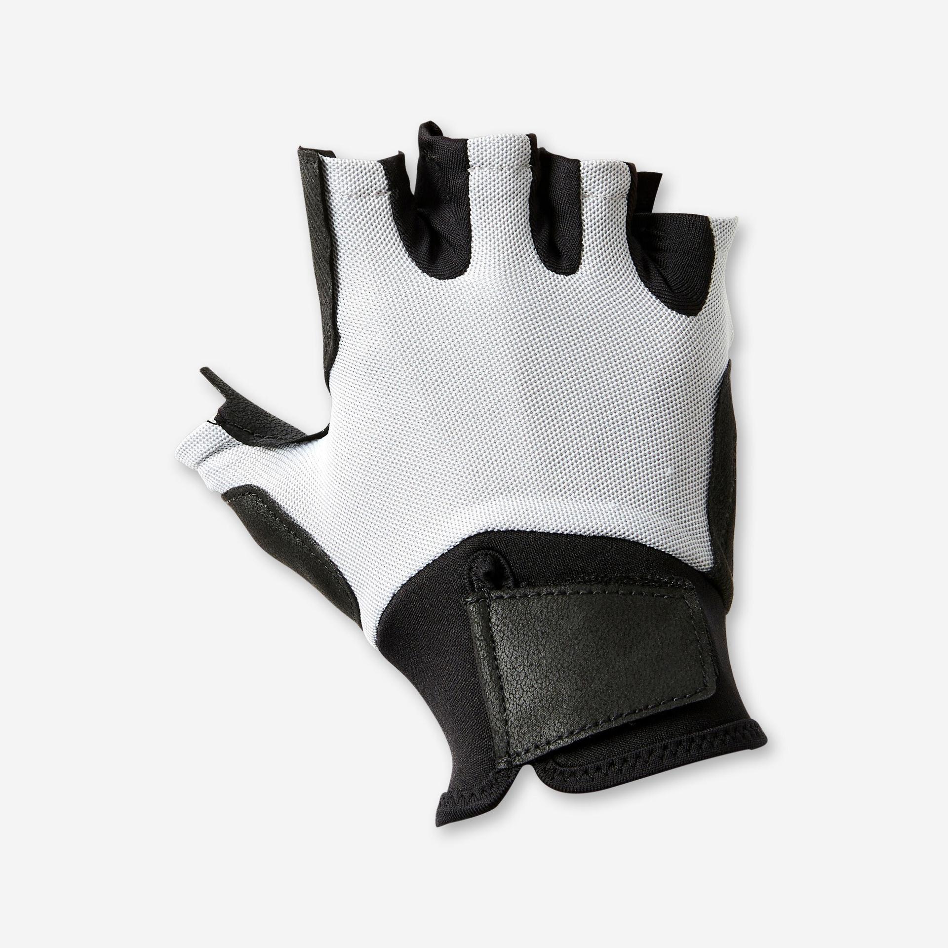 weight training gloves 500, enhanced grip, breathable, rip-tab closure - grey